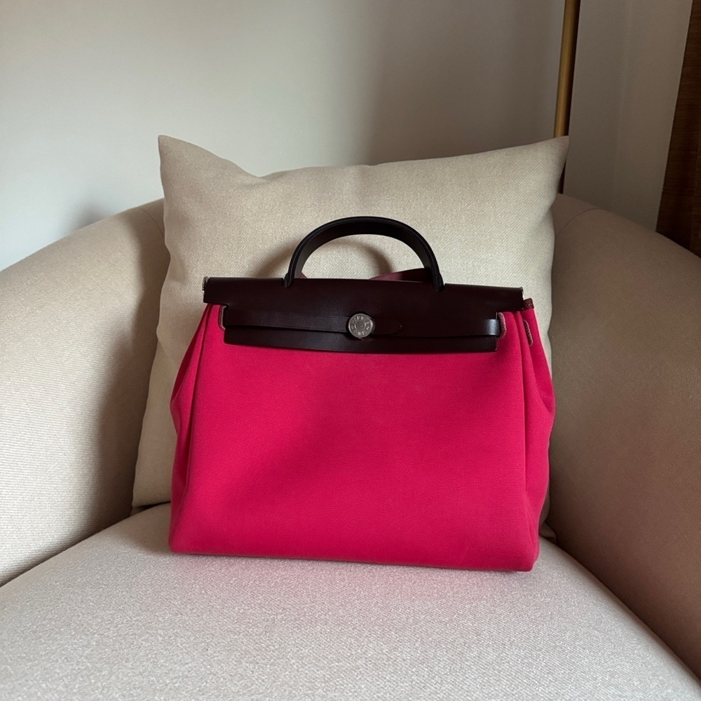 Hermes Herbag Zip 31 Bag Rose Shocking Berline Canvas - Picture 6 of 12